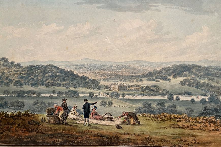 a painting of people having a picnic
